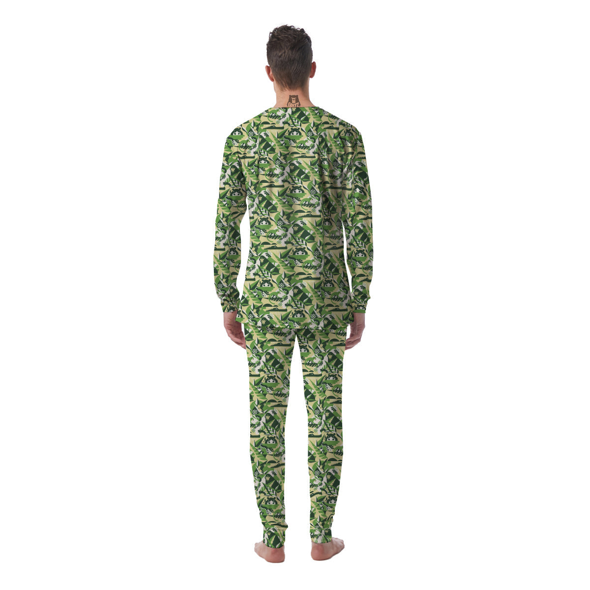 Green Geometric African Jungle Print Pattern Men's Pajamas-grizzshop