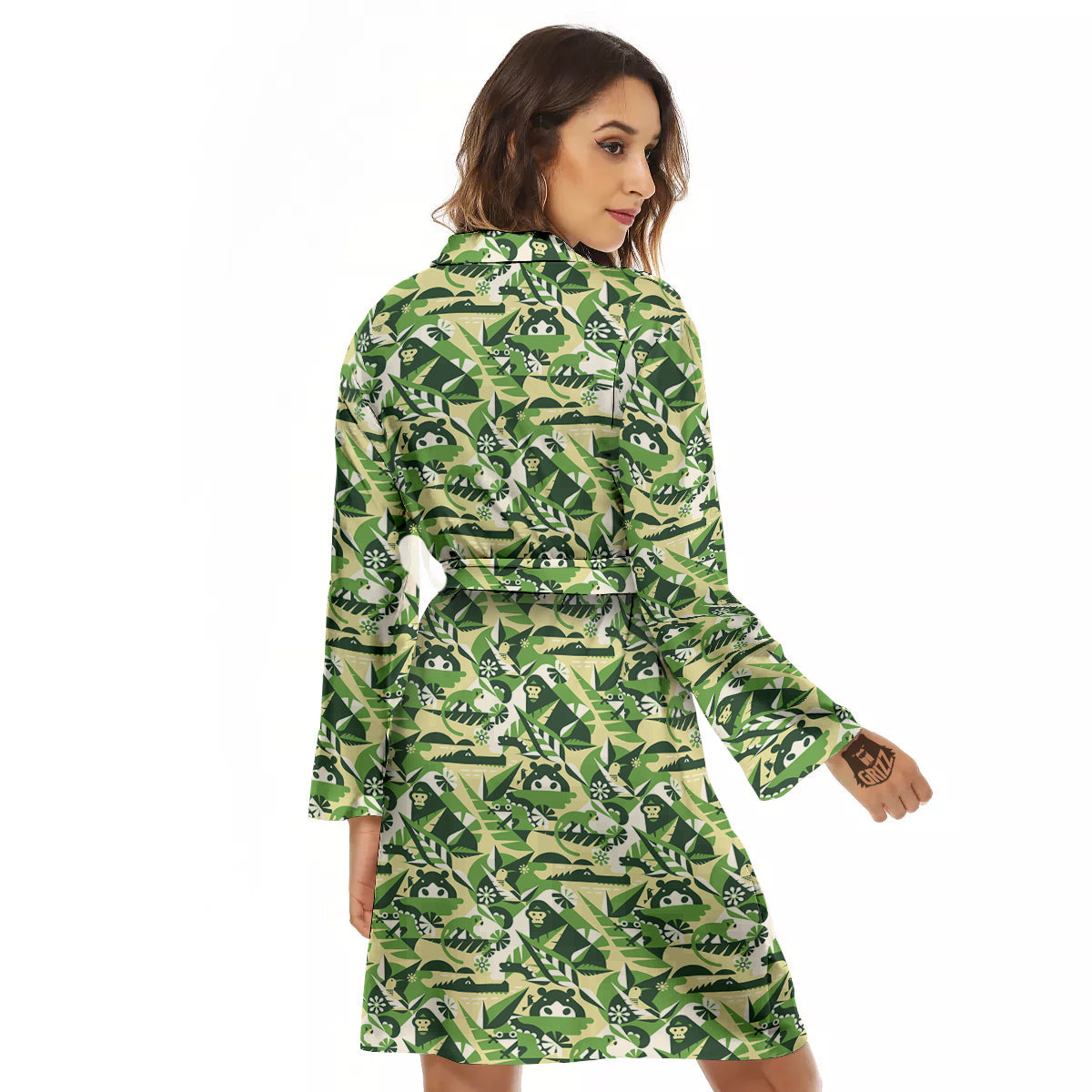 Green Geometric African Jungle Print Pattern Women's Robe-grizzshop