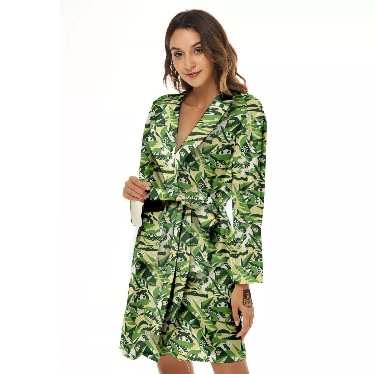 Green Geometric African Jungle Print Pattern Women's Robe-grizzshop