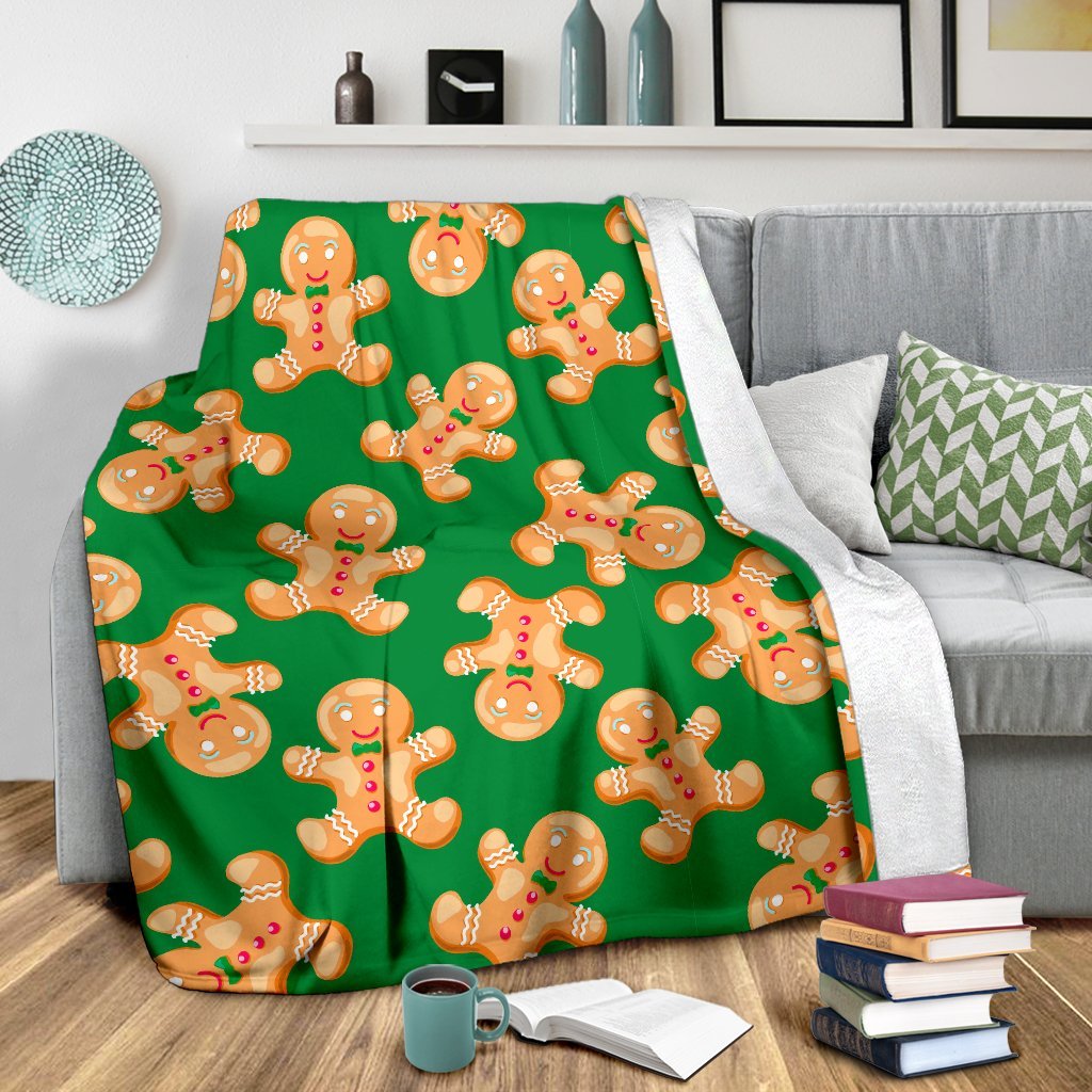 Green Gingerbread Man Chirstmas Pattern Print Blanket-grizzshop