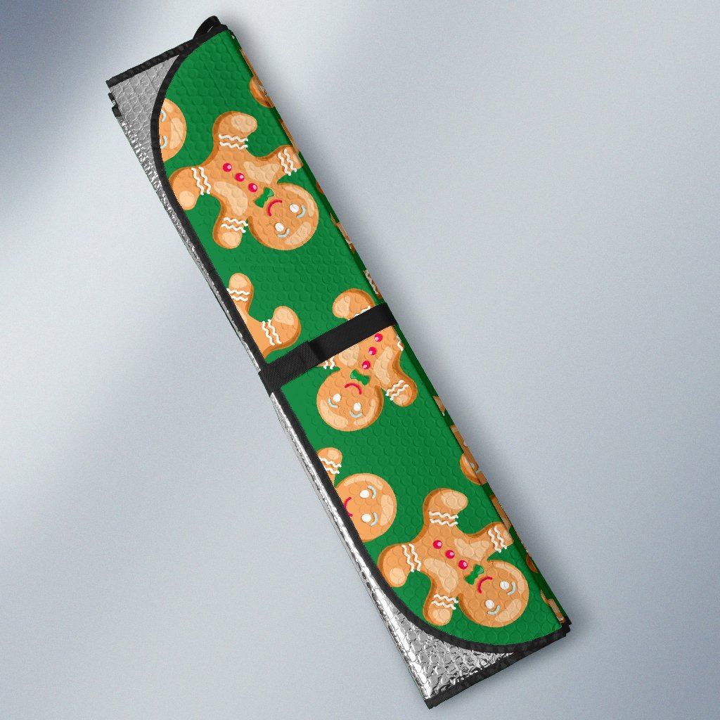 Green Gingerbread Man Chirstmas Pattern Print Car Sun Shade-grizzshop