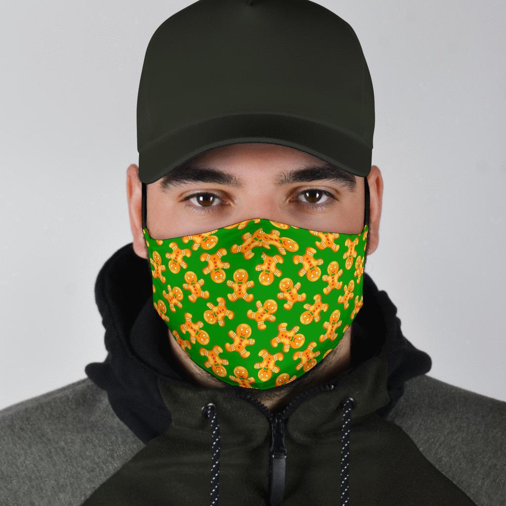 Green Gingerbread Man Chirstmas Pattern Print Face Mask-grizzshop