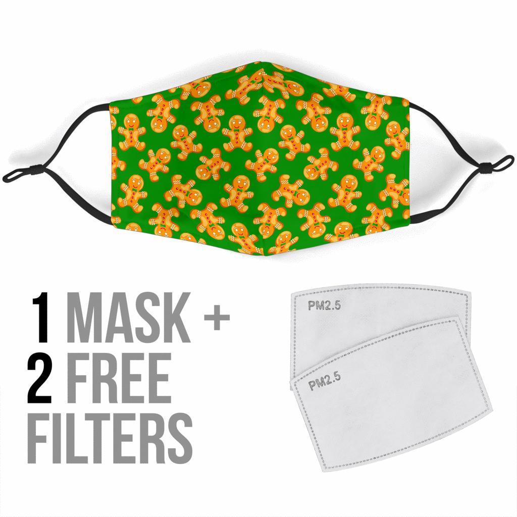 Green Gingerbread Man Chirstmas Pattern Print Face Mask-grizzshop