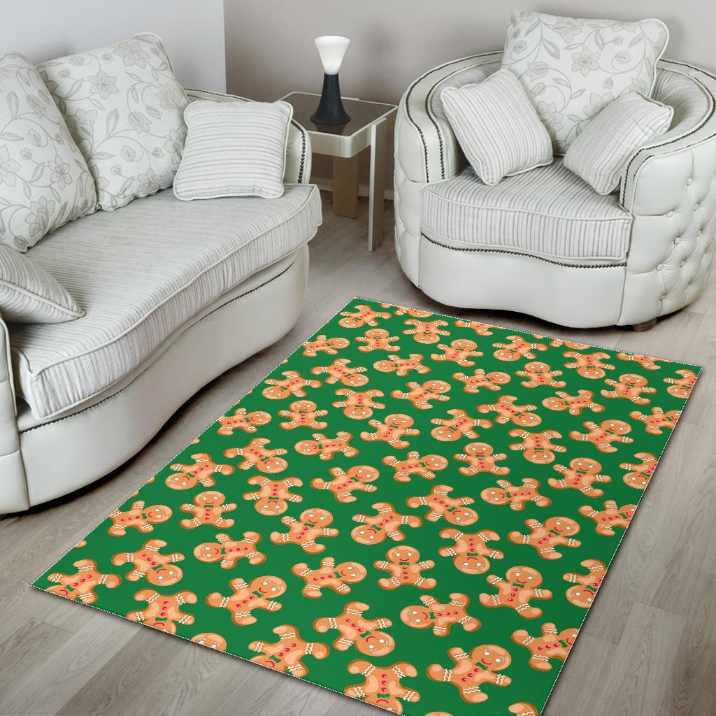 Green Gingerbread Man Chirstmas Pattern Print Floor Mat-grizzshop