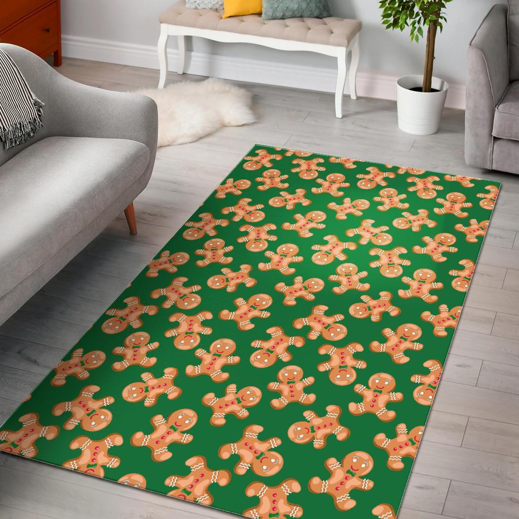 Green Gingerbread Man Chirstmas Pattern Print Floor Mat-grizzshop