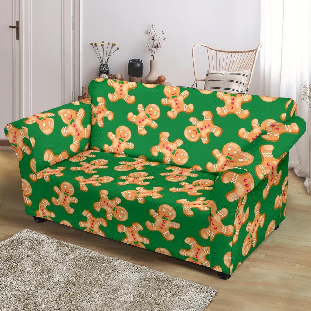 Green Gingerbread Man Chirstmas Pattern Print Loveseat Cover-grizzshop