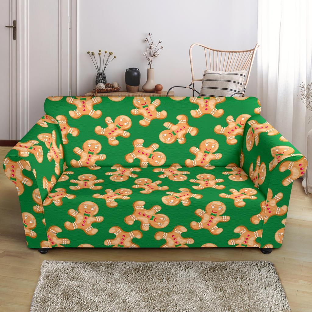 Green Gingerbread Man Chirstmas Pattern Print Loveseat Cover-grizzshop