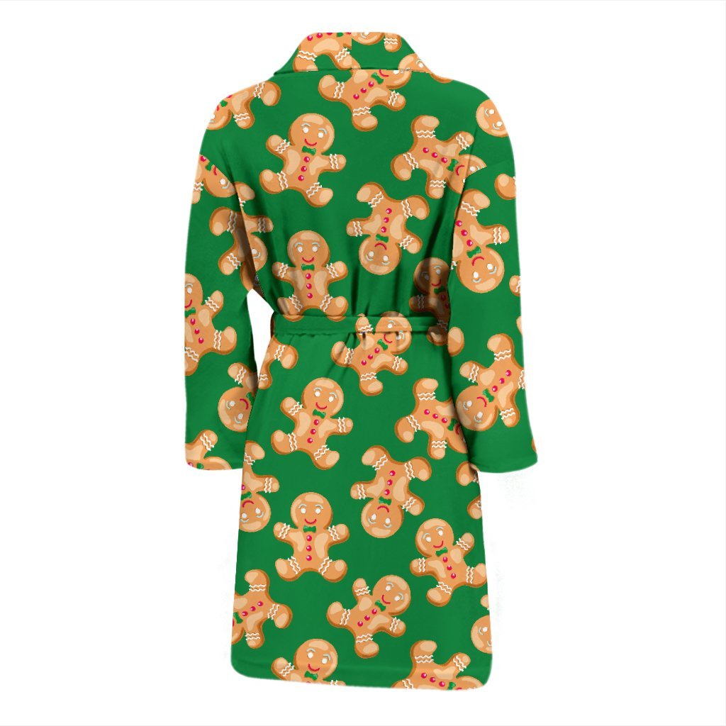 Green Gingerbread Man Chirstmas Pattern Print Men Long Robe-grizzshop