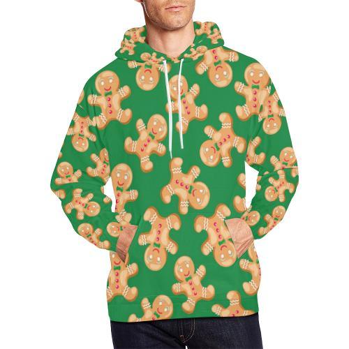 Green Gingerbread Man Chirstmas Pattern Print Men Pullover Hoodie-grizzshop