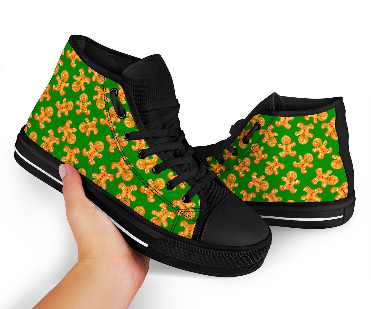 Green Gingerbread Man Chirstmas Pattern Print Men Women's High Top Shoes-grizzshop