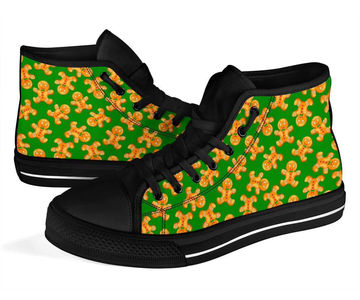 Green Gingerbread Man Chirstmas Pattern Print Men Women's High Top Shoes-grizzshop