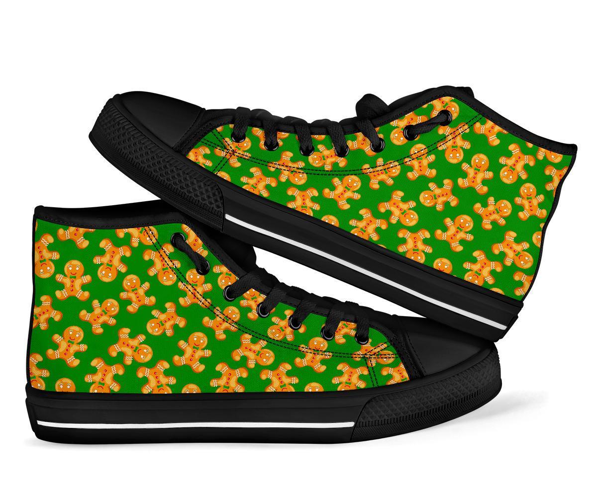 Green Gingerbread Man Chirstmas Pattern Print Men Women's High Top Shoes-grizzshop