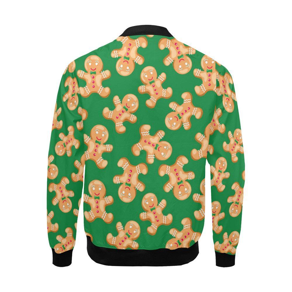 Green Gingerbread Man Chirstmas Pattern Print Men's Bomber Jacket-grizzshop