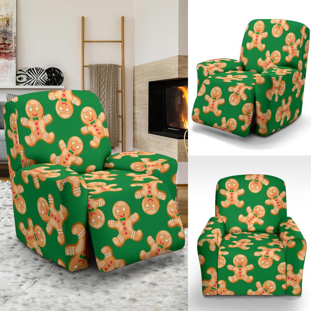 Green Gingerbread Man Chirstmas Pattern Print Recliner Cover-grizzshop