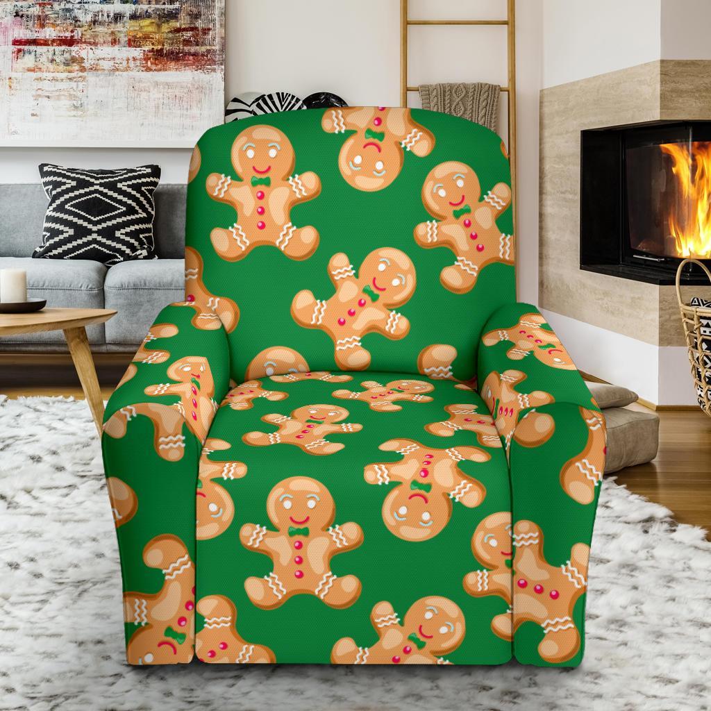 Green Gingerbread Man Chirstmas Pattern Print Recliner Cover