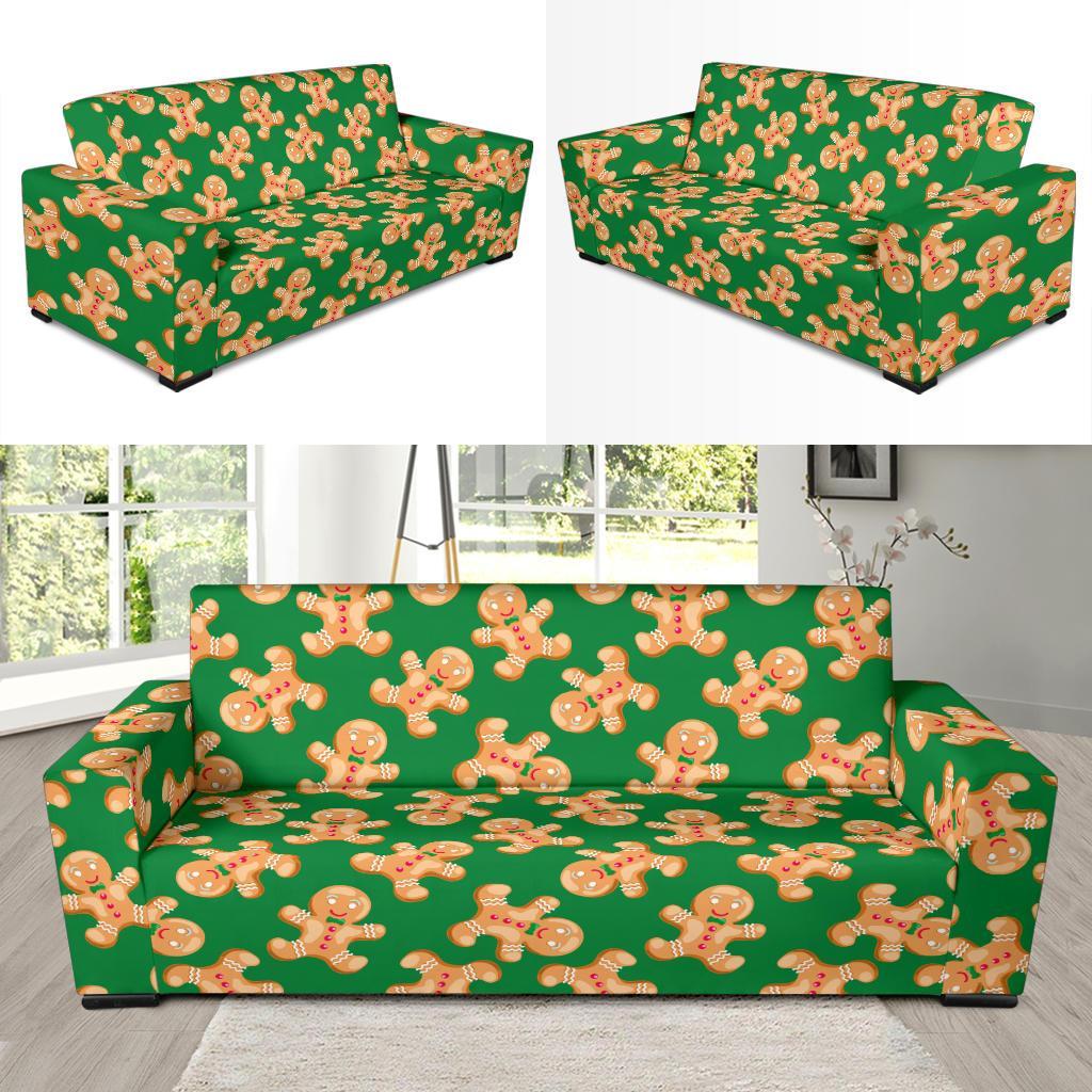 Green Gingerbread Man Chirstmas Pattern Print Sofa Covers-grizzshop