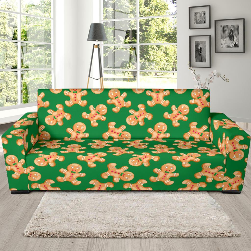 Green Gingerbread Man Chirstmas Pattern Print Sofa Covers-grizzshop