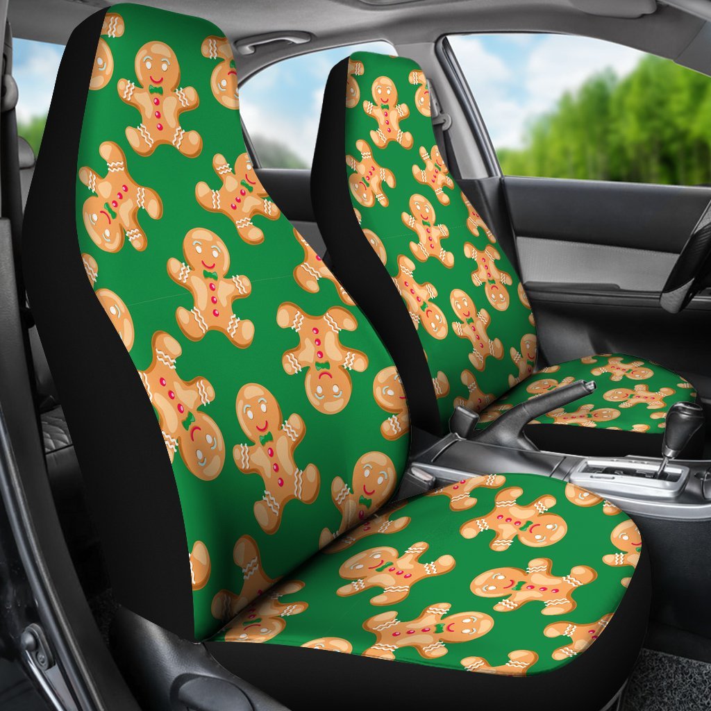 Green Gingerbread Man Chirstmas Pattern Print Universal Fit Car Seat Cover-grizzshop