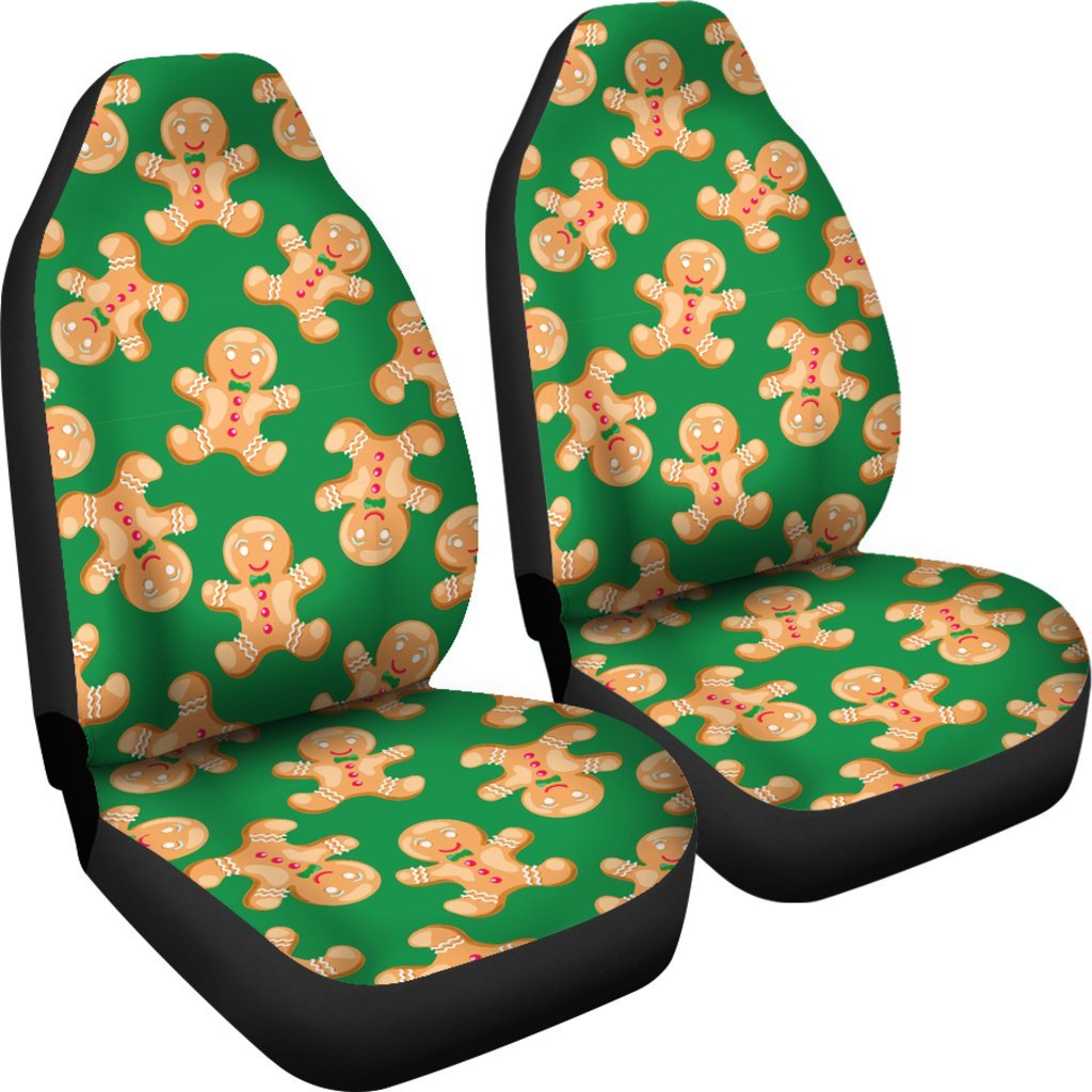 Green Gingerbread Man Chirstmas Pattern Print Universal Fit Car Seat Cover-grizzshop