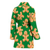 Green Gingerbread Man Chirstmas Pattern Print Women Long Robe-grizzshop