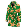 Green Gingerbread Man Chirstmas Pattern Print Women Long Robe-grizzshop