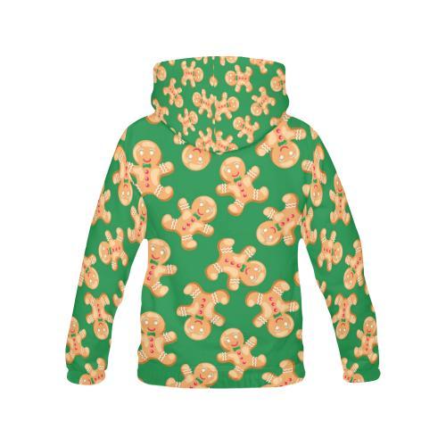 Green Gingerbread Man Chirstmas Pattern Print Women Pullover Hoodie-grizzshop