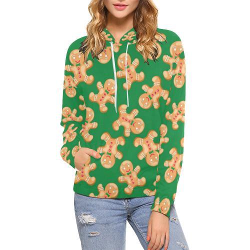 Green Gingerbread Man Chirstmas Pattern Print Women Pullover Hoodie-grizzshop