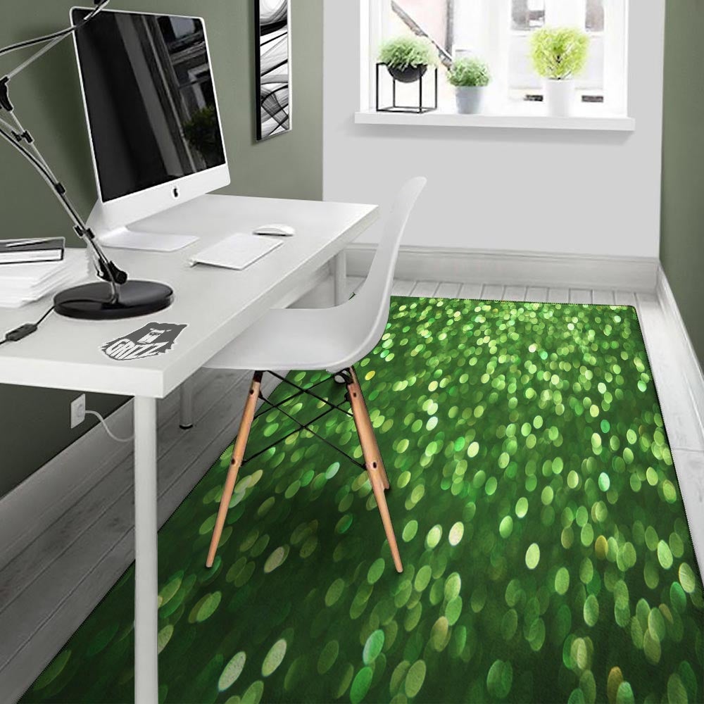 Green Glitter Texture Shamrock Print Pattern Floor Mat-grizzshop