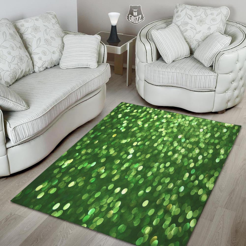 Green Glitter Texture Shamrock Print Pattern Floor Mat-grizzshop