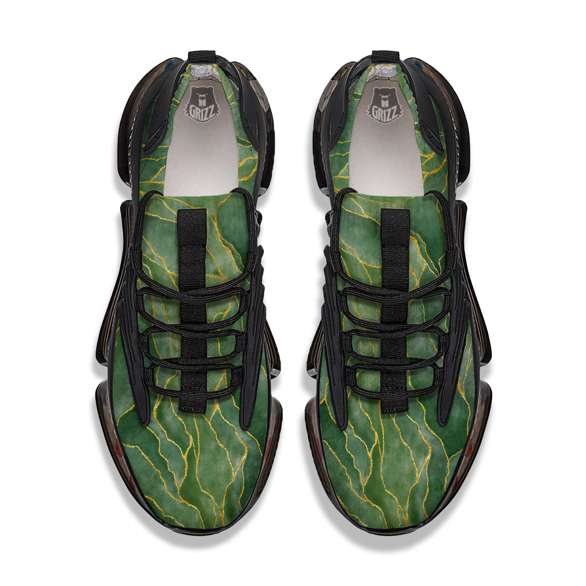 Green Golden Cracked Marble Print Black Gym Shoes-grizzshop