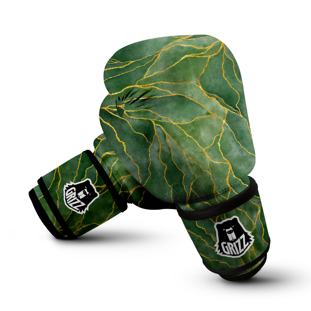 Green Golden Cracked Marble Print Boxing Gloves-grizzshop