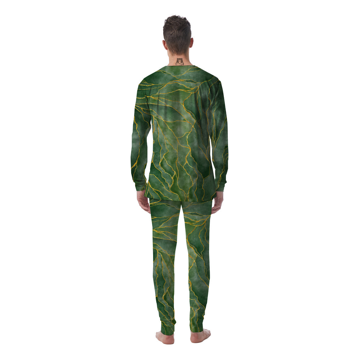 Green Golden Cracked Marble Print Men's Pajamas-grizzshop