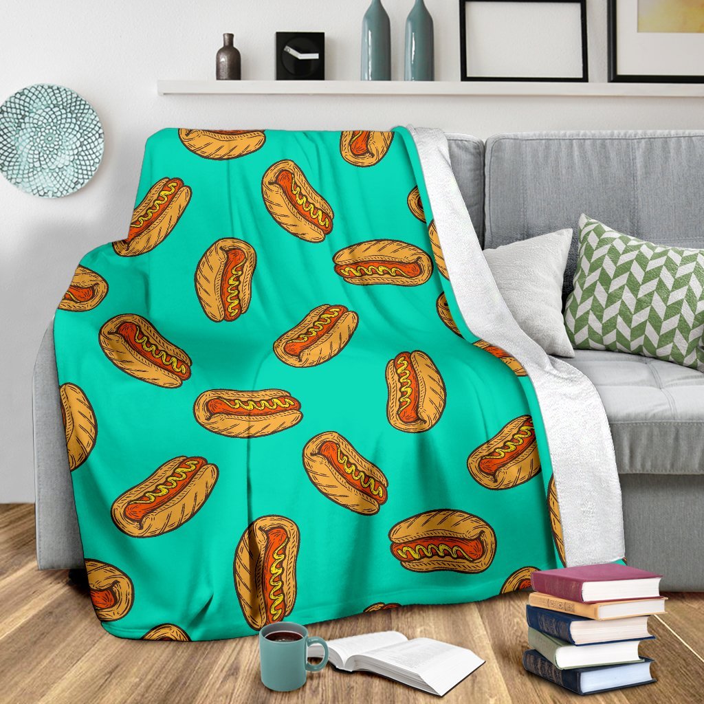 Green Hot Dog Pattern Print Blanket-grizzshop