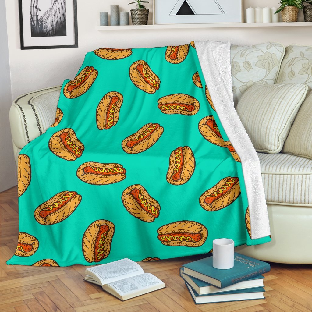 Green Hot Dog Pattern Print Blanket-grizzshop