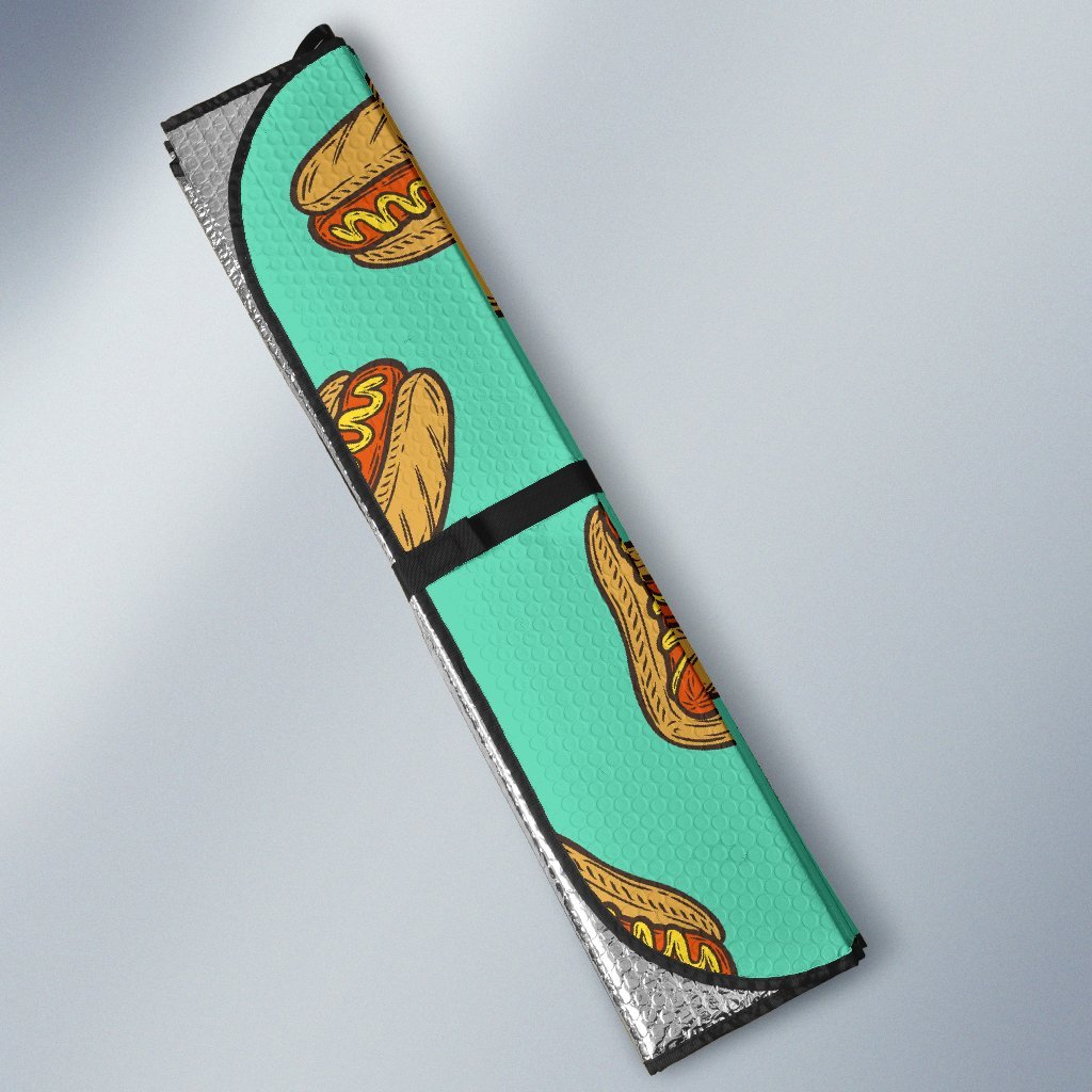 Green Hot Dog Pattern Print Car Sun Shade-grizzshop