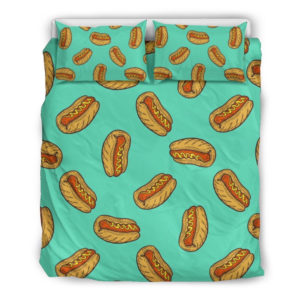 Green Hot Dog Pattern Print Duvet Cover Bedding Set-grizzshop