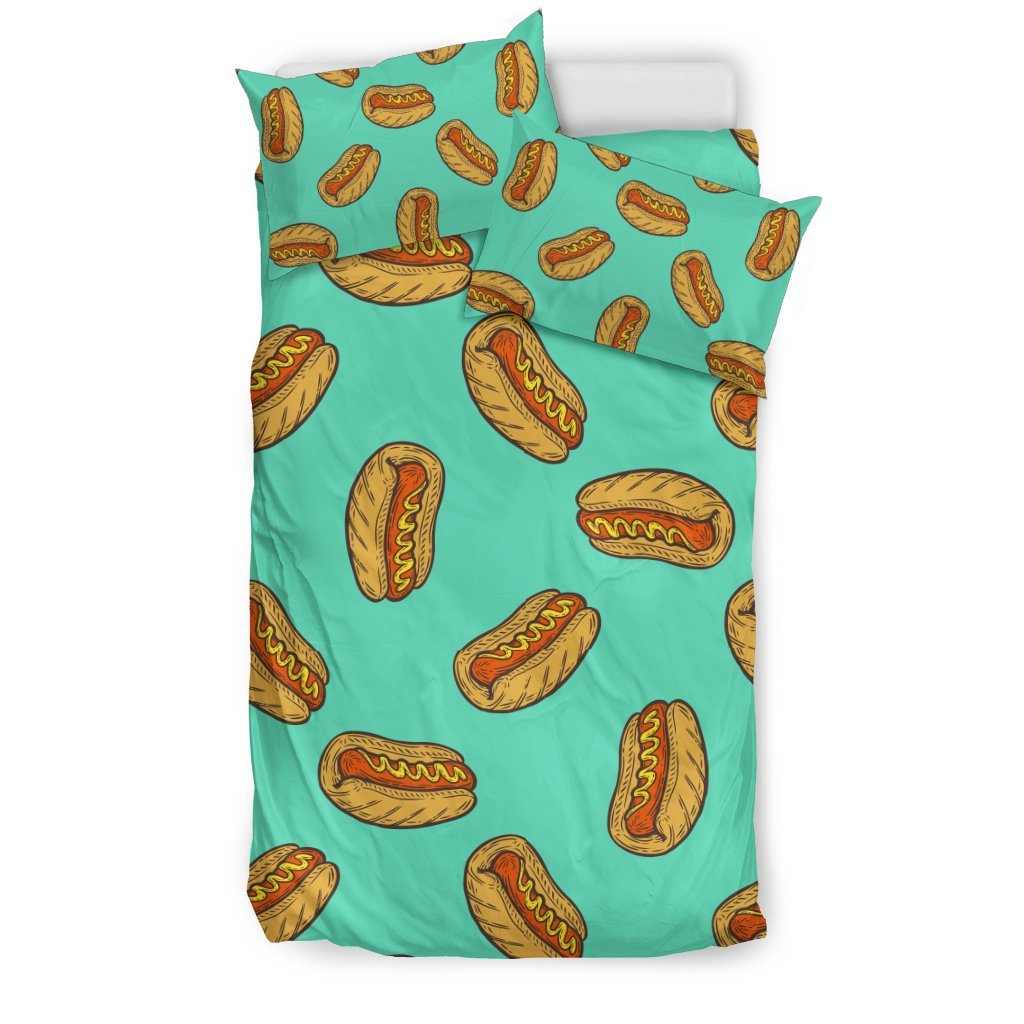 Green Hot Dog Pattern Print Duvet Cover Bedding Set-grizzshop