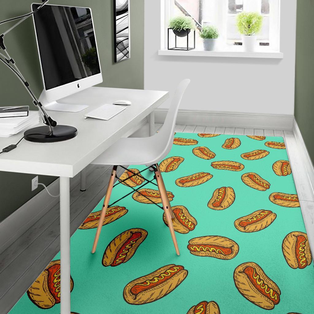 Green Hot Dog Pattern Print Floor Mat-grizzshop