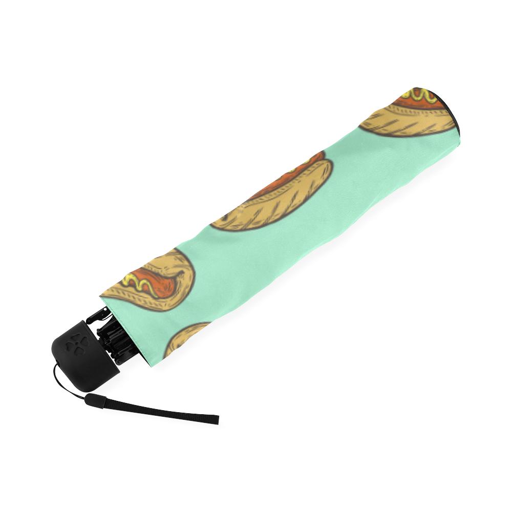 Green Hot Dog Pattern Print Foldable Umbrella-grizzshop