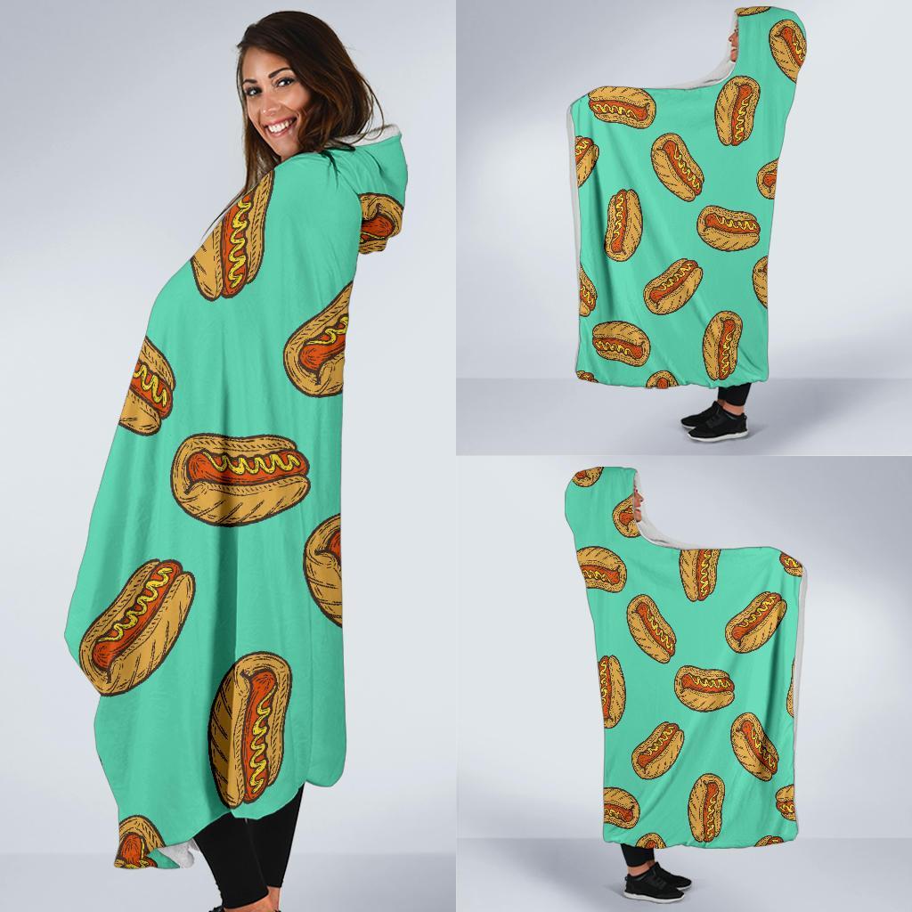 Green Hot Dog Pattern Print Hooded Blanket-grizzshop