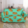 Green Hot Dog Pattern Print Loveseat Cover-grizzshop