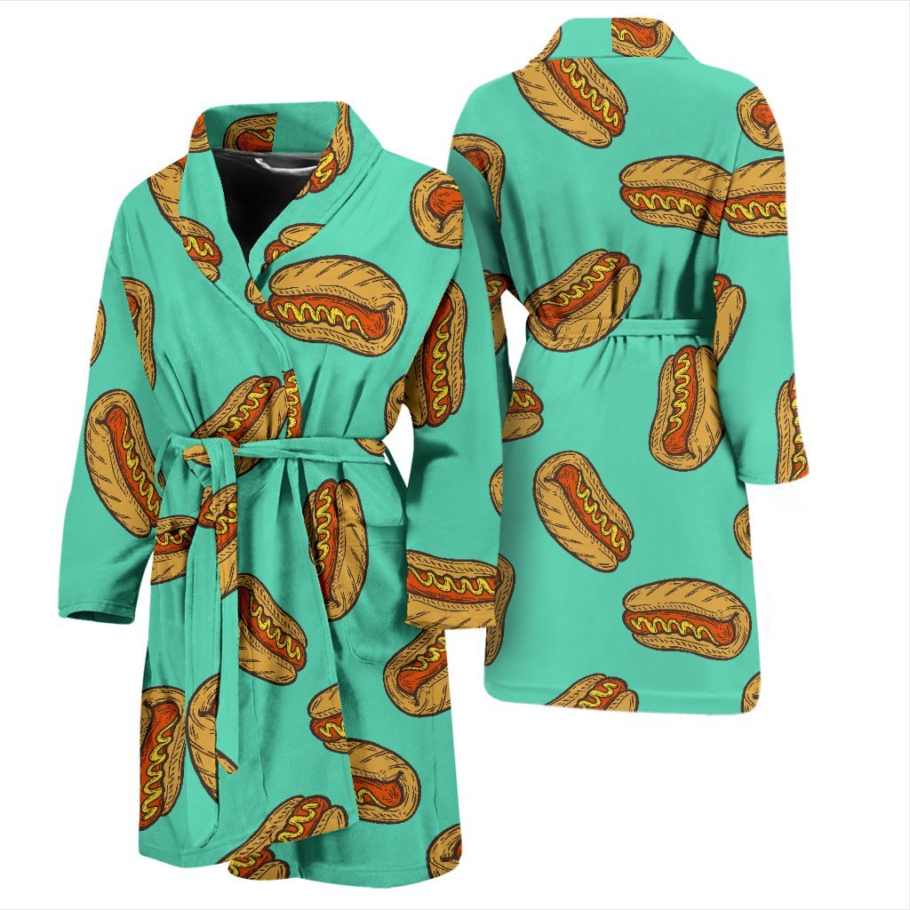 Green Hot Dog Pattern Print Men Long Robe-grizzshop