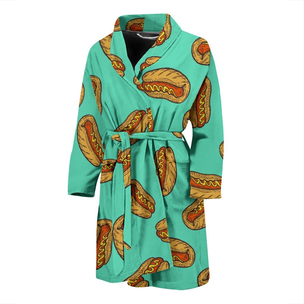 Green Hot Dog Pattern Print Men Long Robe-grizzshop