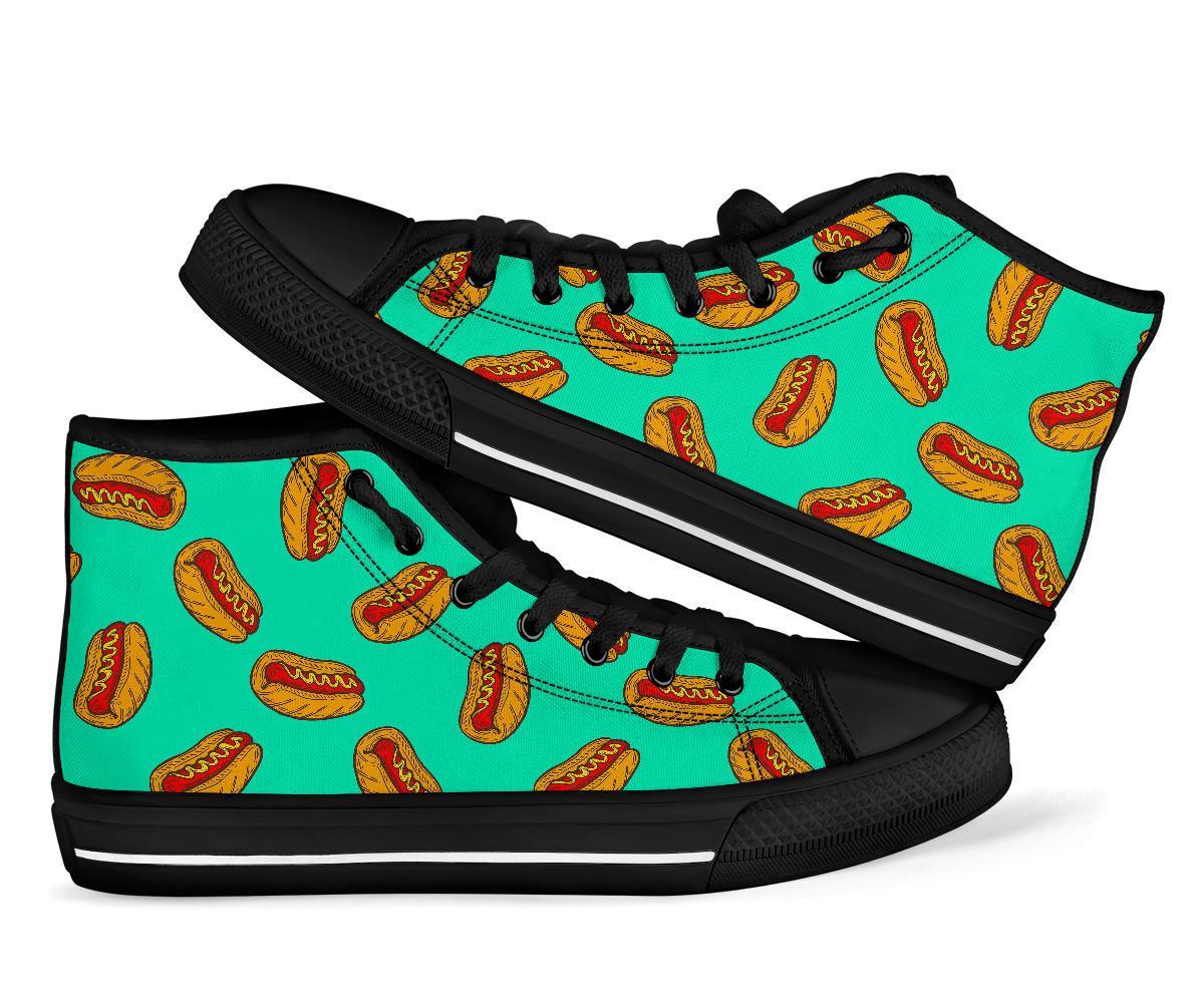 Green Hot Dog Pattern Print Men Women's High Top Shoes-grizzshop