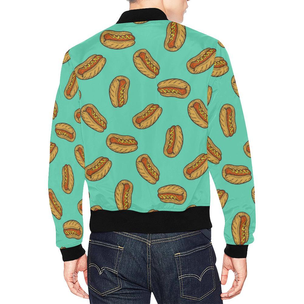 Green Hot Dog Pattern Print Men's Bomber Jacket-grizzshop