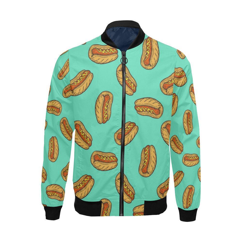 Green Hot Dog Pattern Print Men's Bomber Jacket-grizzshop