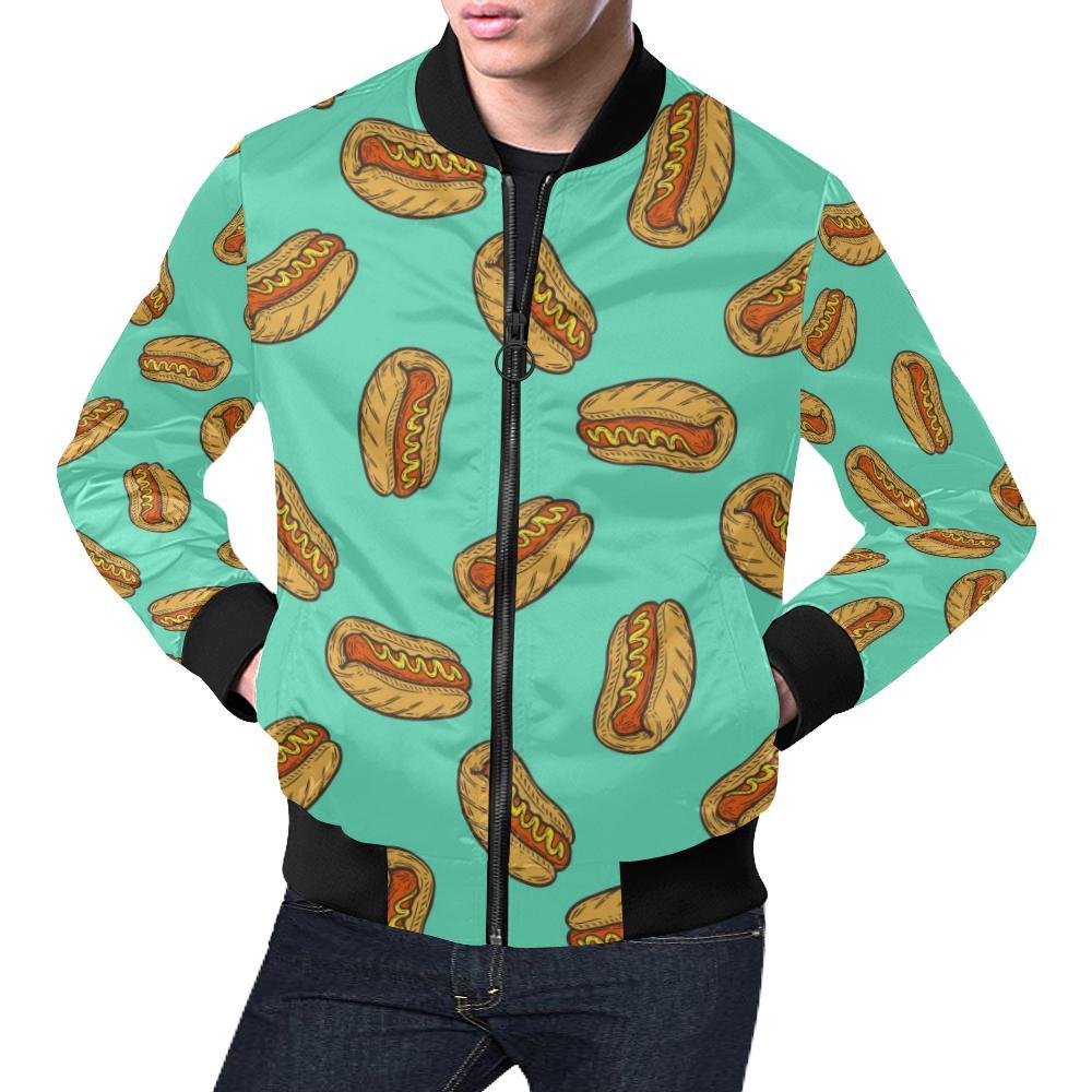 Green Hot Dog Pattern Print Men's Bomber Jacket-grizzshop