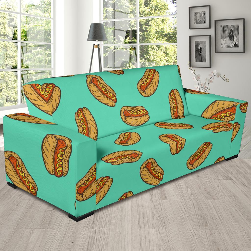 Green Hot Dog Pattern Print Sofa Covers-grizzshop