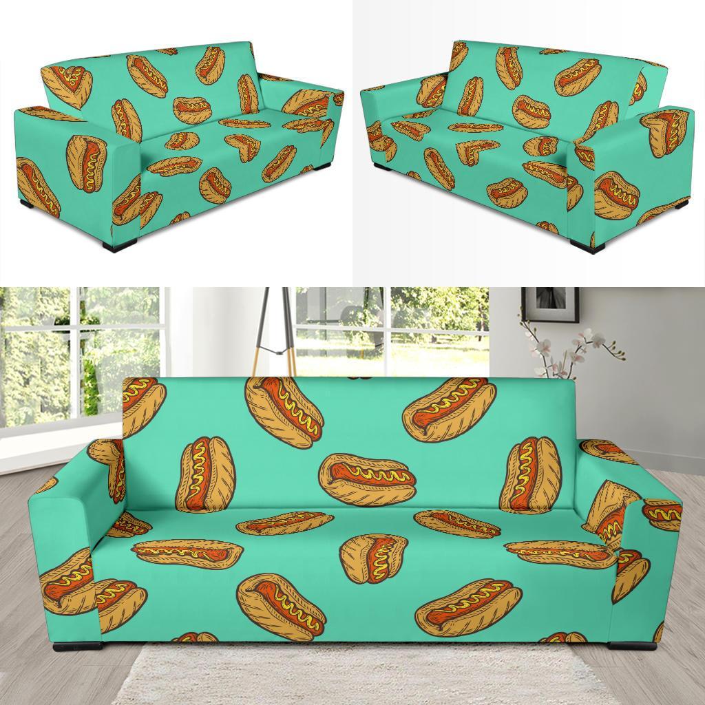 Green Hot Dog Pattern Print Sofa Covers-grizzshop