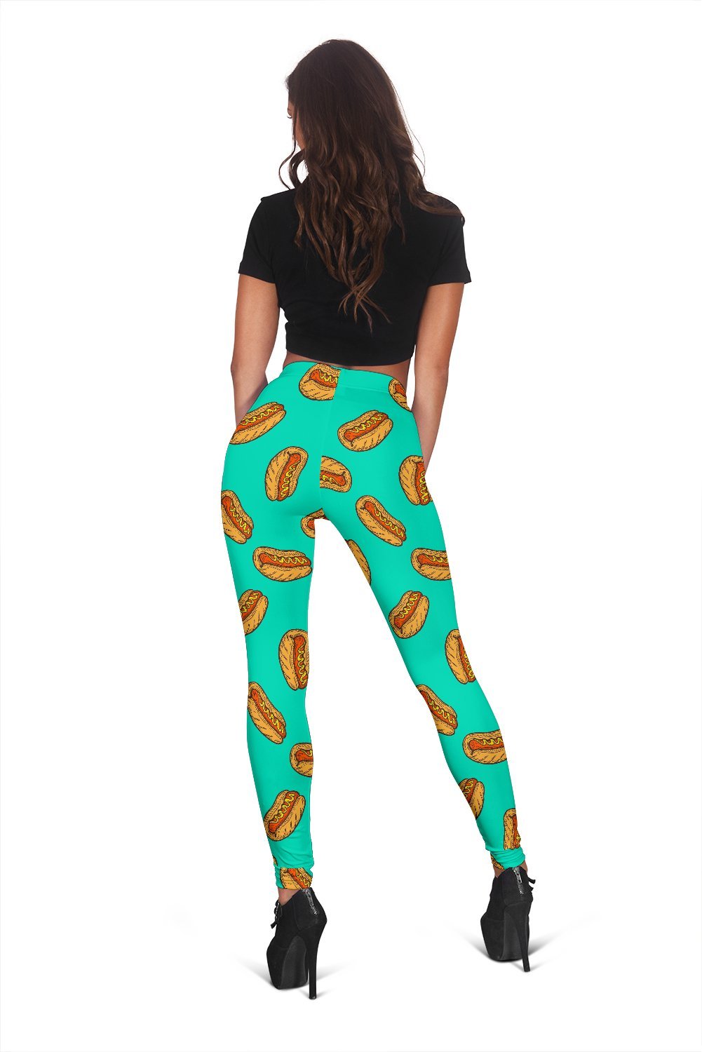 Green Hot Dog Pattern Print Women Leggings-grizzshop